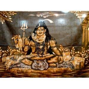 God Shiva Meditation Yoga Batik Painting Cotton Wall Decor Hanging 44 