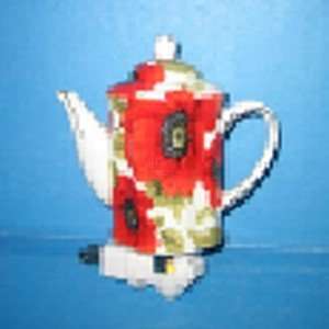  Teapot Night Light with Red Poppy Flower Motif