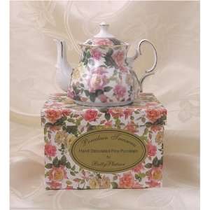   Porcelain Chintz White Small Teapot, Hand Decorated 