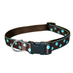  Large Brown/Blue Dot Dog Collar 1 wide, Adjusts 18 28 