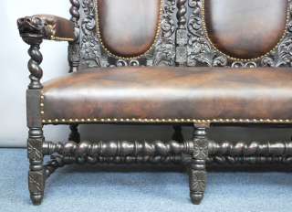   ANTIQUE 19TH C. FRENCH LOUIS XIII HUNT SOFA SETTEE CHAIR BENCH  