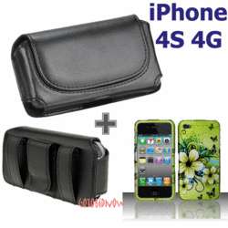 for Apple iPhone 4S 4G Green Flower Hard Cover Case Housing+Leather 