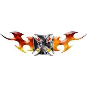  Tribal Flames With Maltese Cross Real Fire Skulls   6.75 