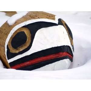  First Nation Carved Bench in Snow, Banff, Alberta Canada 
