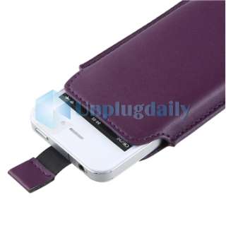White +Purple Leather Carbon Fibre Pouch Skin Case For iPhone 4 4S 