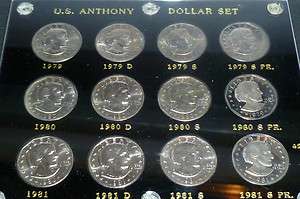 SET OF 12 SUSAN B ANTHONY with 1981S TYPE II DOLLAR PROOF & BU COA 12 