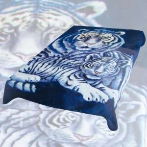   80 4202, Acrylic Mink Tiger Mama with Cub Blanket   402 2 Blue Backgr