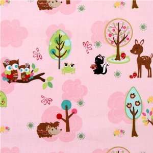 pink Riley Blake fabric kawaii owl hedgehog deer (Sold in multiples of 