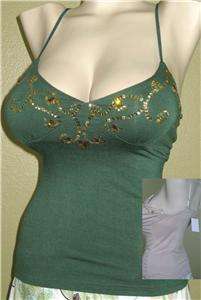 SEXY GREEN TANK TOP SPARKLE GOLD PARTY CLUBWEAR ~S~  