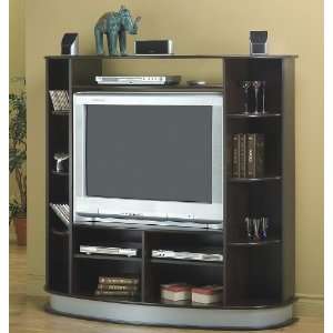BLACK ENTERTAINMENT CENTER WITH SILVER ACCENTS 