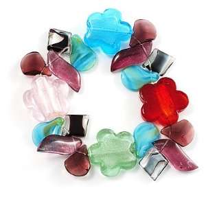  Multi Coloured Beaded Glass Floral Flex Bracelet Jewelry