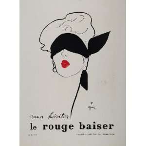  1955 French Ad Le Rouge Baiser Blindfold Lips Gruau 