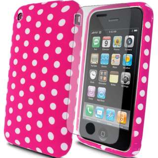 HOT PINK SILICONE RUBBER POLKA DOTS FOR APPLE IPHONE 3G 3GS CASE 