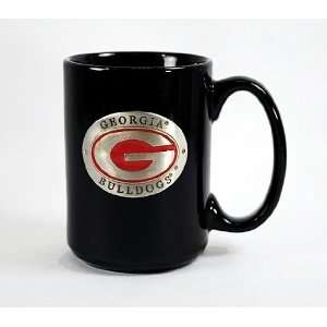  UGA Georgia Bulldogs Ceramic Black Coffee Mug with Pewter 
