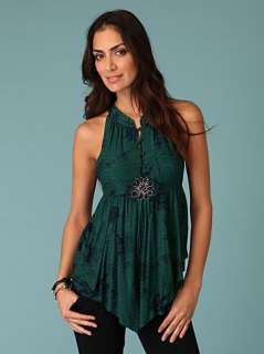 NEW FREE PEOPLE Silky Printed HALTER BOW TUNIC TOP M L  