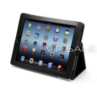 APPLE IPAD 3 BLACK LEATHER CASE COVER WITH STAND + SCREEN PROTECTOR 