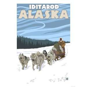 Dog Sledding Scene, Iditarod, Alaska Giclee Poster Print, 18x24