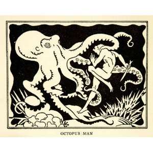  1930 Print Octopus Man Battle Duel Fight Under Sea 