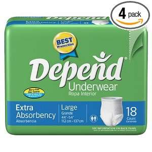  Depend Underwear, Large, 18 Count Packages (Pack of 4 