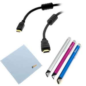  GTMax 6FT Mini HDMI Cable + 3 Pack of Stylus with Flat Tip 