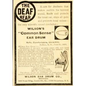  1898 Deafness Cure Wilson Ear Drum Vintage Quackery Ad 
