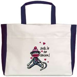  Beach Tote Navy Sock It To Cancer   Cancer Awareness Pink 