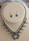 Navajo Green Fox Turquoise Squash Blossom Necklace Earrings Set Lenore 