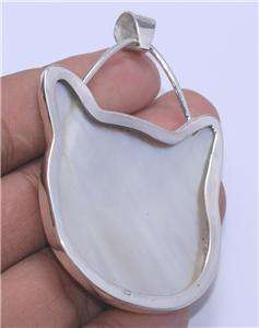 Cat Face Carved Pearl Shell Sterling Silver 925 Pendant L4172  