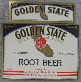 1930‘s~Soda Label~Golden State Root Beer~Golden State Sacramento, CA 