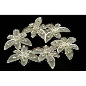   Silvery Flower With Crystal Hair Twist (Pack of 6) 