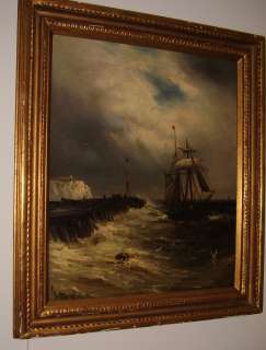 Antique Ship Painting Artist signed gilded frame Maritime Marine 