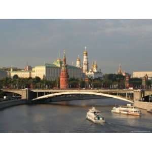 Kremlin and Moskva River from Pedestrian Bridge at Cathedral of Christ 