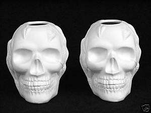 Halloween 2 Candle Holder Skulls Ceramic Bisque U Paint  