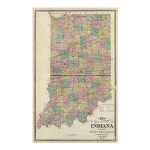New Sectional and Township Map of Indiana, c.1876 Giclee Poster Print 