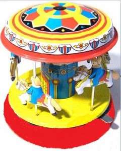 Pony Carrousel Tin Retro Wind Up Toy New Remake Carnival Ride  