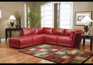Contemporary Red Bonded Leather Sectional Sofa Set  