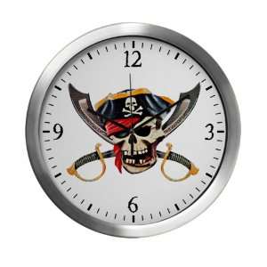   Clock Pirate Skull with Bandana Eyepatch Gold Tooth 