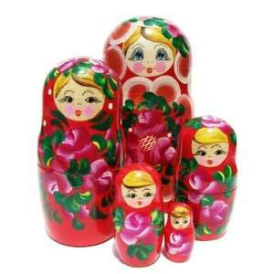  GreatRussianGifts Cute Babooshka nesting doll (5 pc) Red 