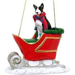  Brindle Bull Terrier in a Sleigh Christmas Ornament