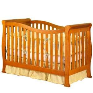 Convertible Baby Crib with Wave Design in Pecan Finish 