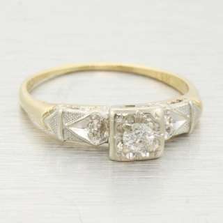   Antique Victorian Diamond 14k Two Tone Gold Engagement Ring  