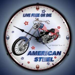  American Steel Motorcycle Lighted Clock 