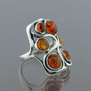 Artistic Multi BALTIC AMBER Sterling Silver Ring Sz 8  