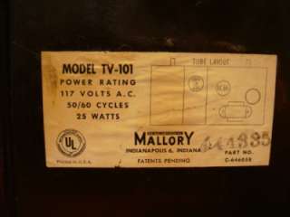   Mallory Model TV 101 Television UHF Converter For Repair  