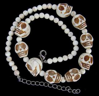 14x18mm White Turquoise Skull Necklace 18.5 20.5  