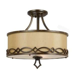   Semi Flush Mount, Bronze with Gold Trim Finish and Indian Scavo Glass