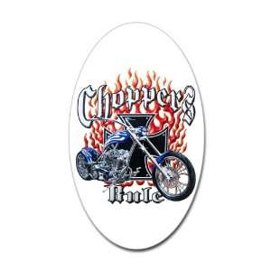  Sticker (Oval) Choppers Rule Flaming Motorcycle and Iron 