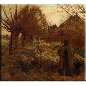  Le berger et son troupeau 16x14 Streched Canvas Art by L 
