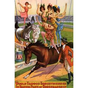  GIRLS EQUESTRIENNES SHOW CIRCUS LARGE VINTAGE POSTER REPRO 