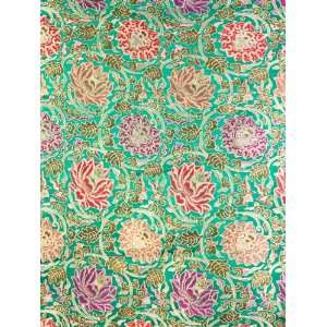  The Flowers of Tibet on a Green Background   Pure Silk 